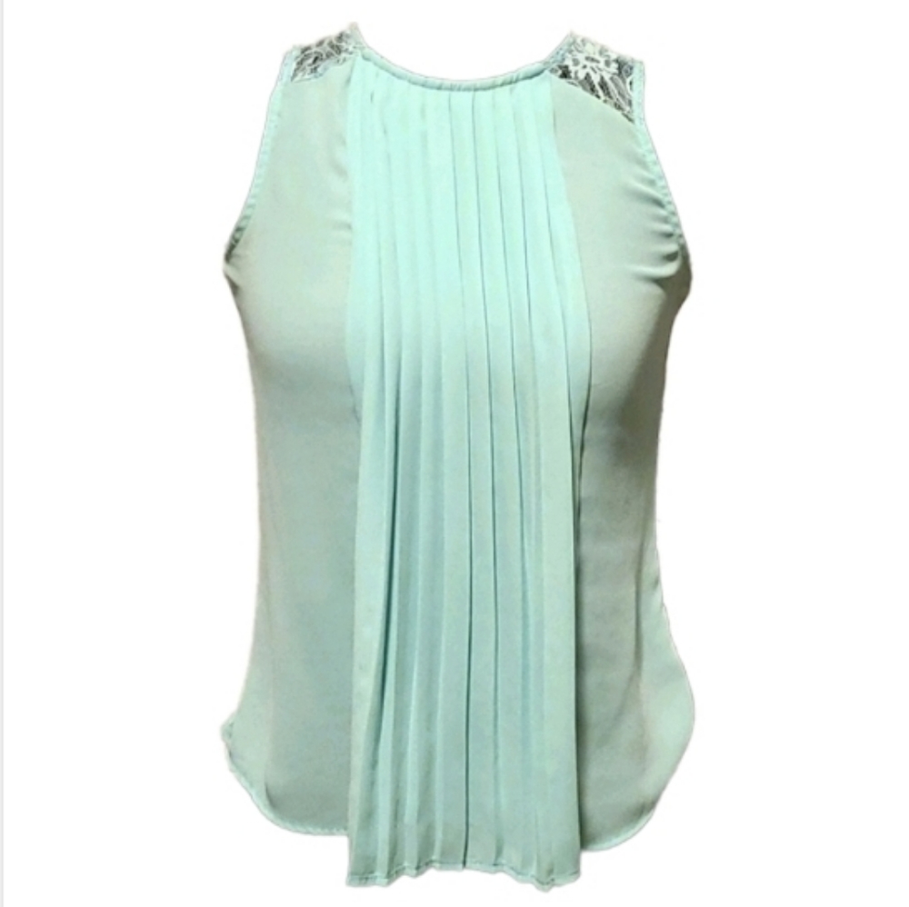 Beautiful Pastel Blue Blouse With Lace Shoulders